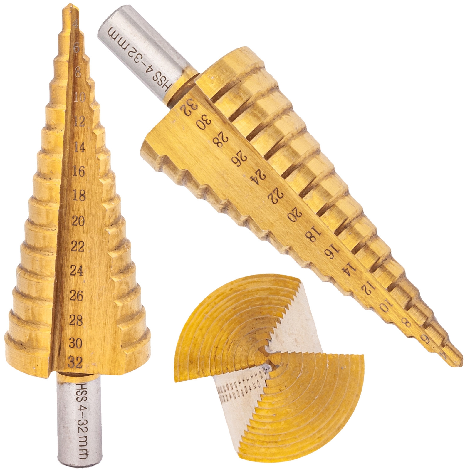Wiertło stożkowe stopniowe tytanowe HSS 4-32 mm (wiertła) SILVER