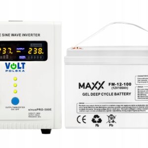 Zestaw awaryjnego zasilania - przetwornica napięcia ups sinuspro-500e 12v 230v 500w + akumulator 100ah